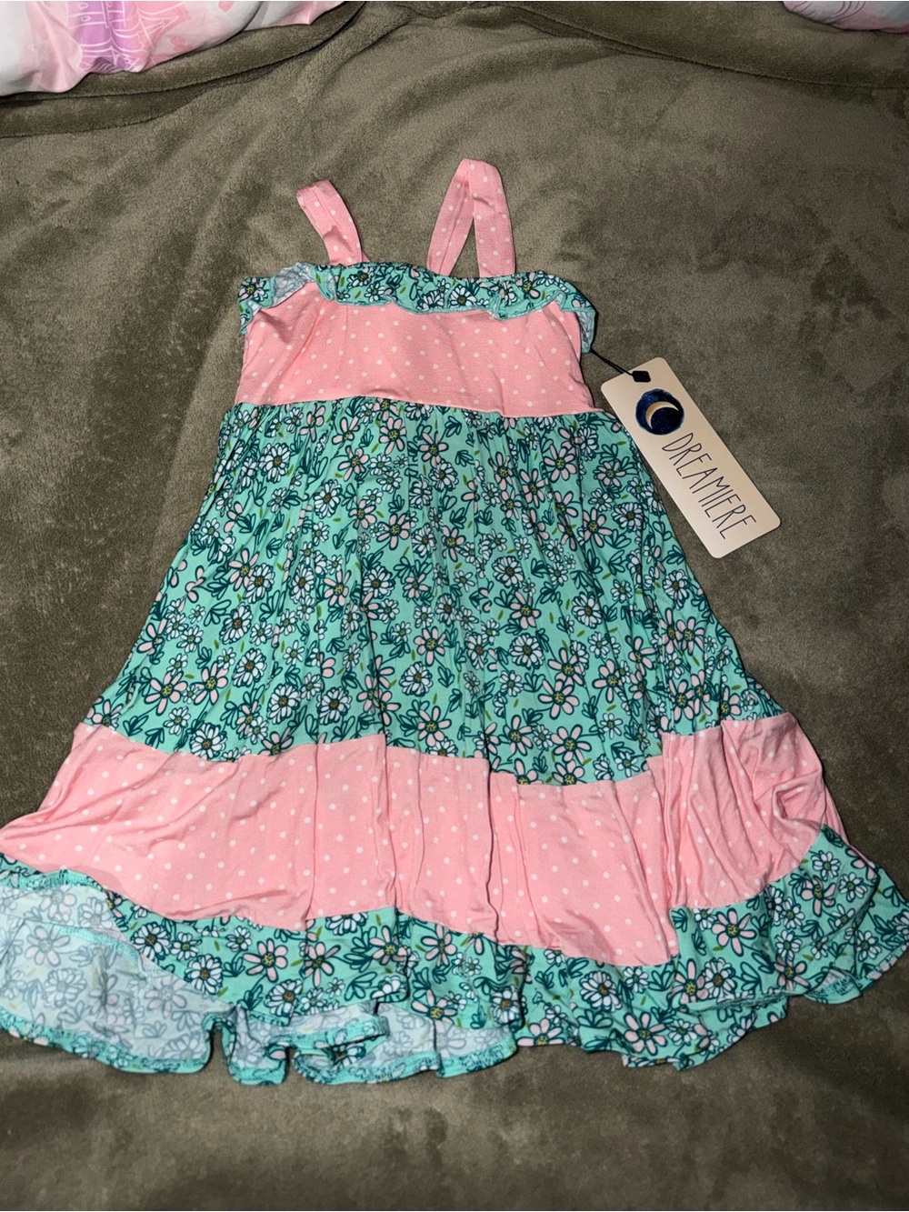 Girls' Pink and Teal Tiered Floral Sundress